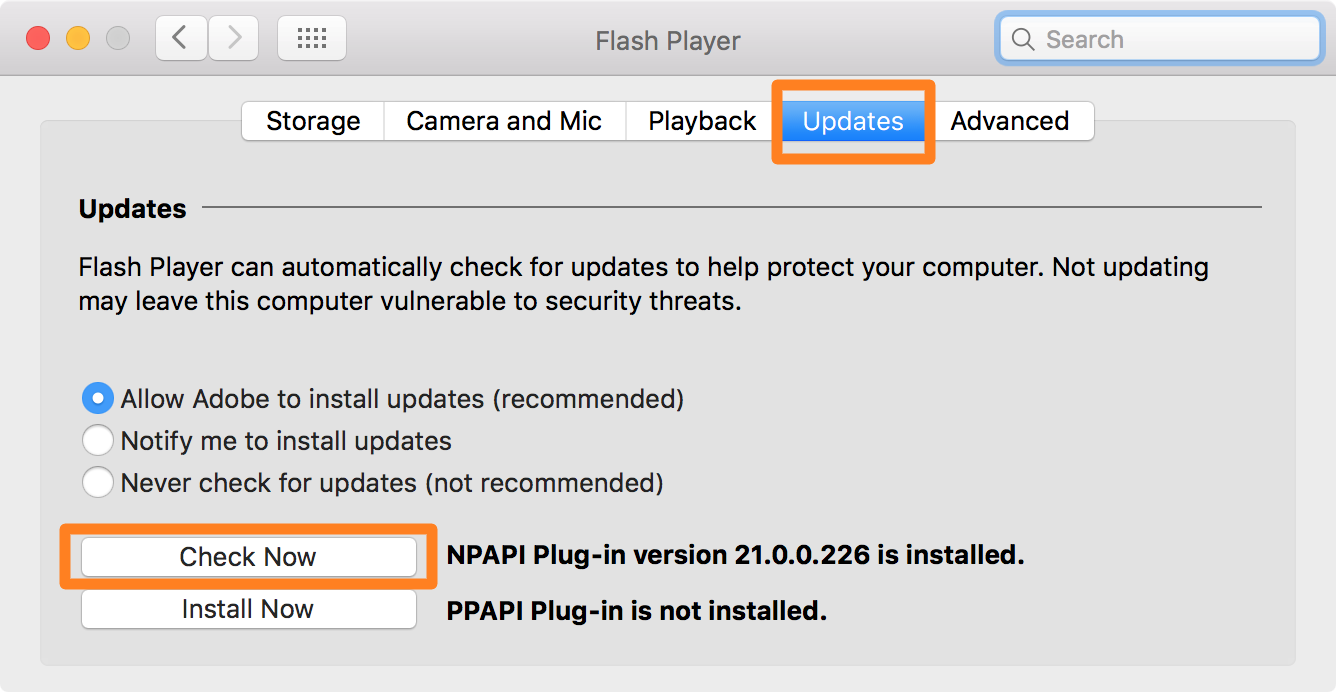 adobe flash player for mac update check